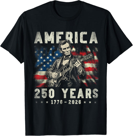 Vintage Abraham Lincoln Abe Lincoln Playing Guitar 250 Years T-Shirt - T-Shirt | Black