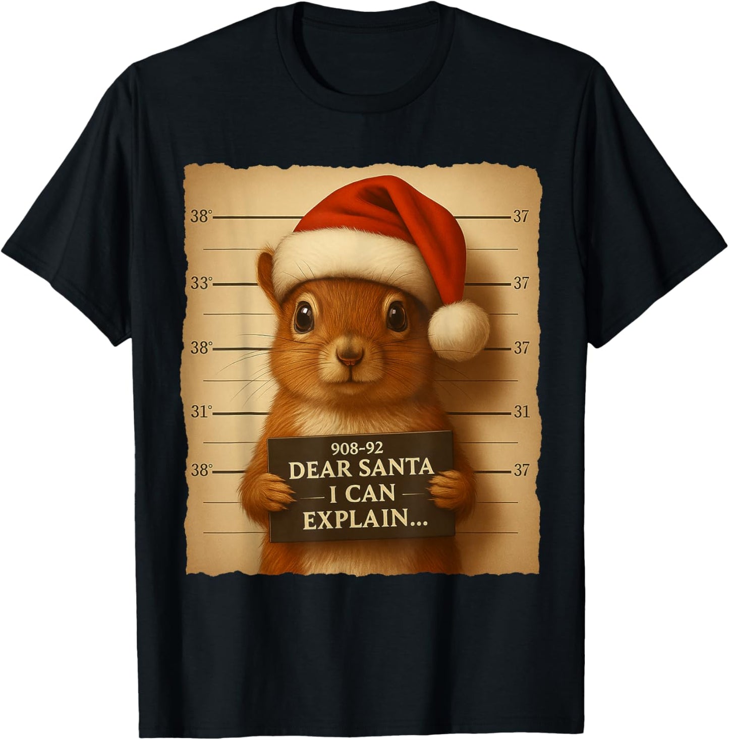Funny Christmas Squirrel - Cute Squirrel Santa Hat T-Shirt - T-Shirt | Black