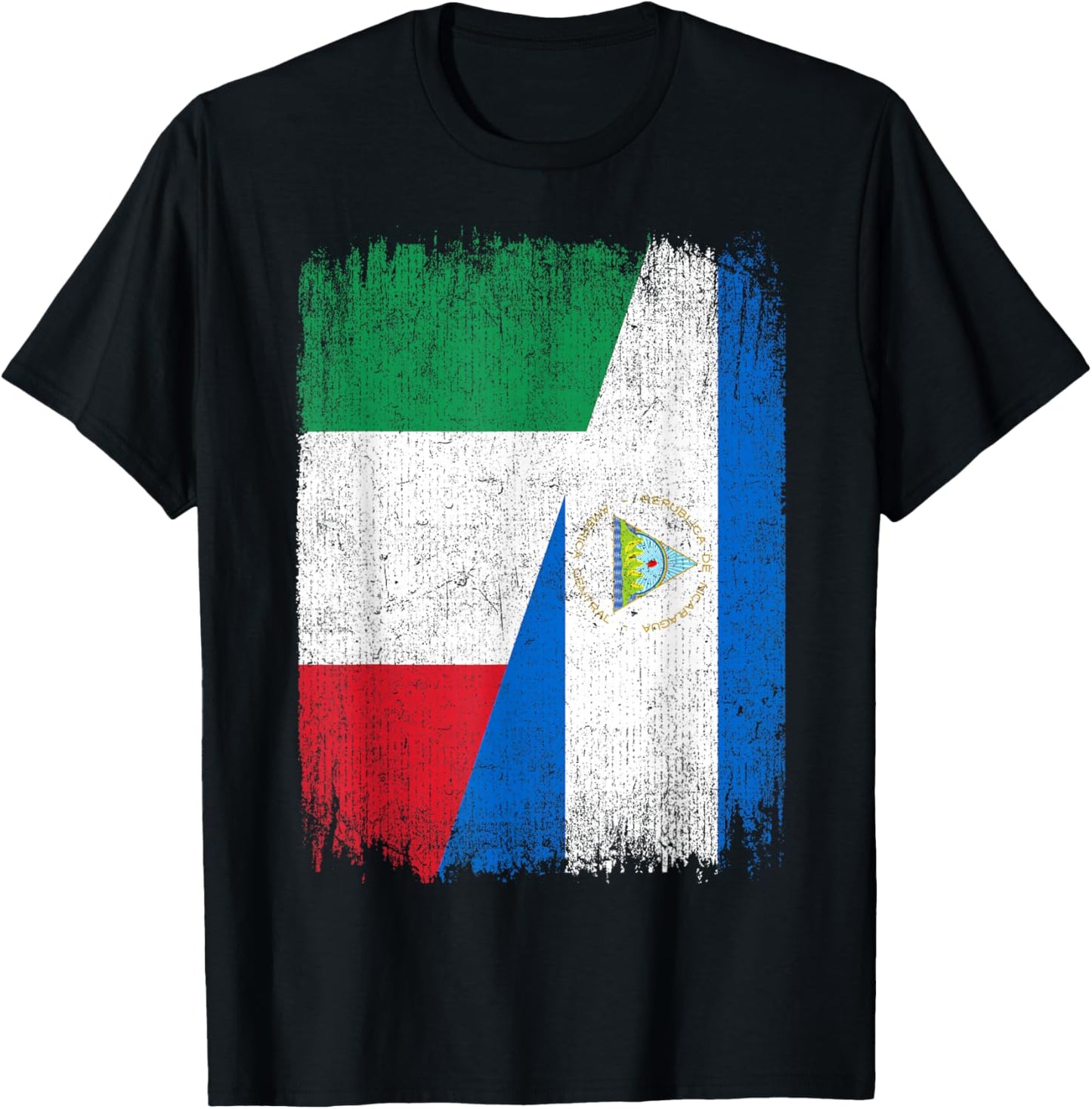 Half Italy Nicaragua Flag Italian Nicaraguan Pride Roots T-Shirt - T-Shirt | Black