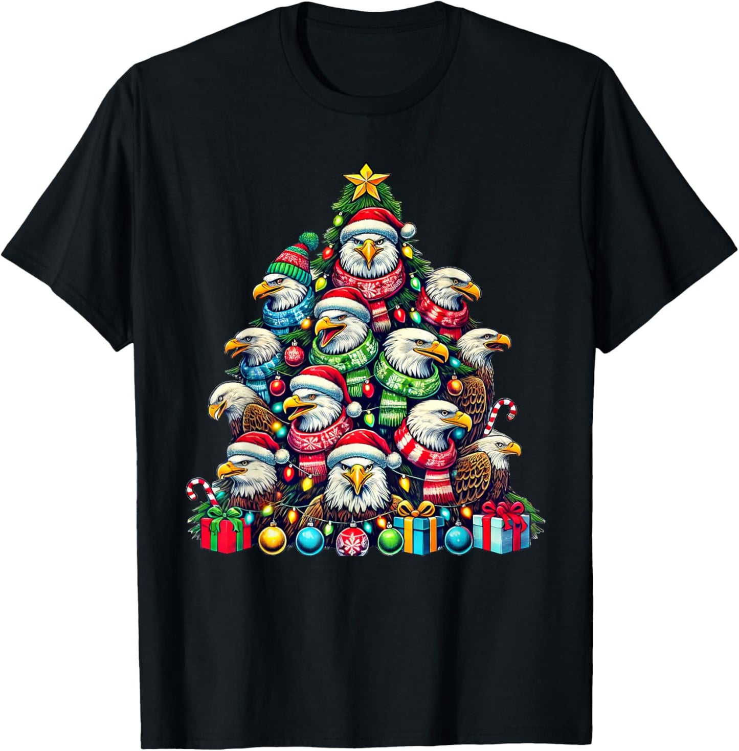 Eagle Bird Christmas Tree Funny Eagle Xmas T-Shirt - T-Shirt | Black