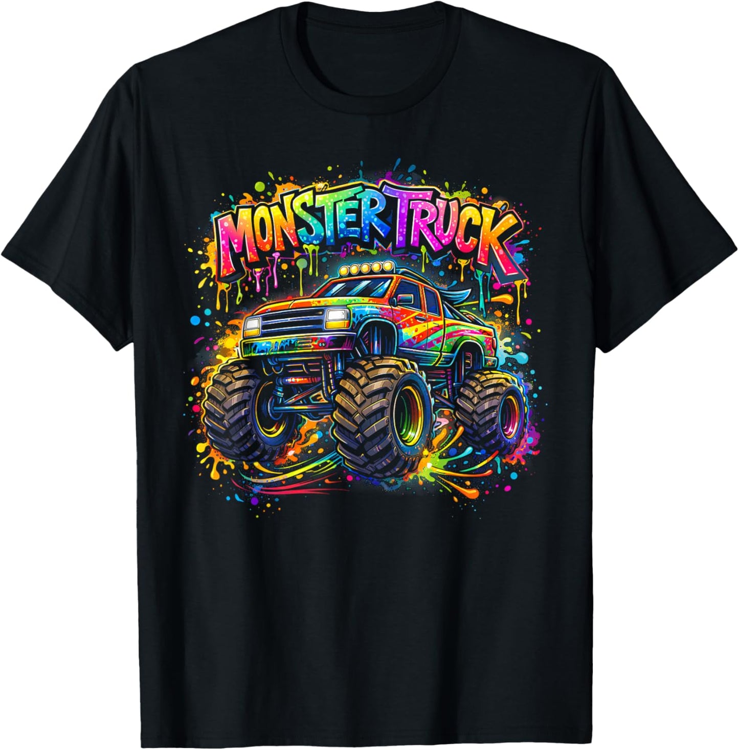 Monster Truck Retro Colorful Graffiti Toddlers Youth Adults T-Shirt - T-Shirt | Black