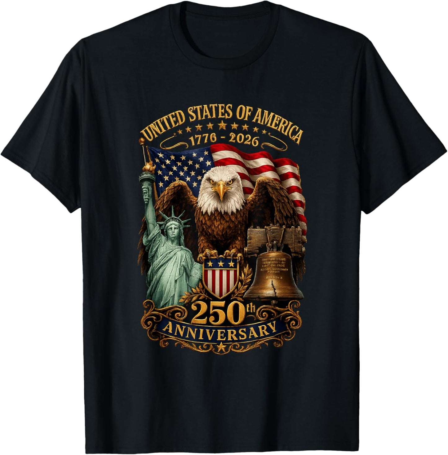 America 250th Anniversary 1776 2026 Patriotic 4th of July T-Shirt - T-Shirt | Black