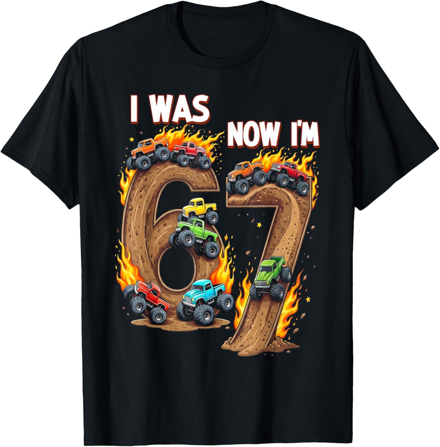 I was 6 Now Im 7 7th Birthday Monster Truck 4 Wheelers Boy T-Shirt - T-Shirt | Black