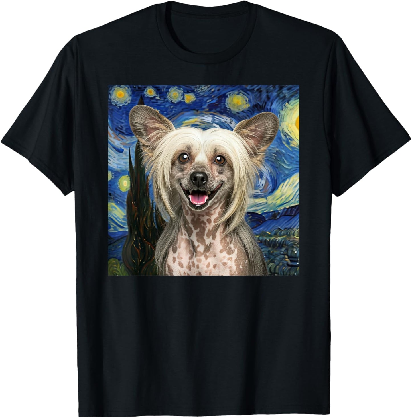 Chinese Crested Starry Night Dog Lover Gift Men Women Kids T-Shirt - T-Shirt | Black