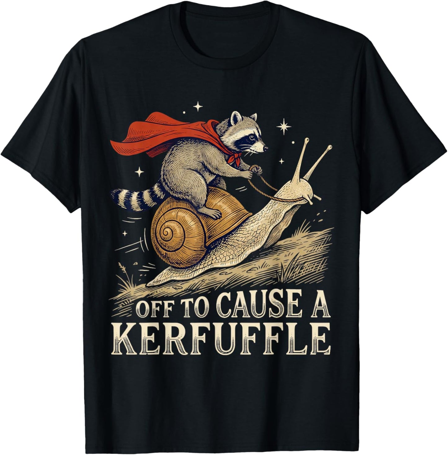 Off to Cause A Kerfuffle Raccoon Funny Meme T-Shirt - T-Shirt | Black