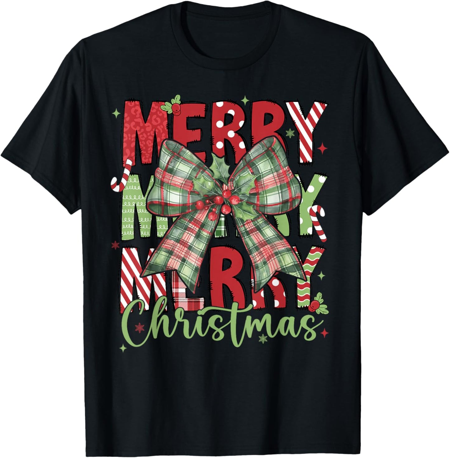 Merry Christmas Coquette Bow Xmas Pajamas Family Matching T-Shirt - T-Shirt | Black