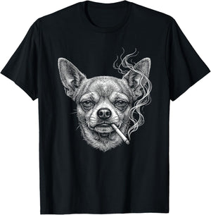Drôle Chihuahua Chien Fumant Cigarette Brainrot Meme T-Shirt - T-Shirt | Black