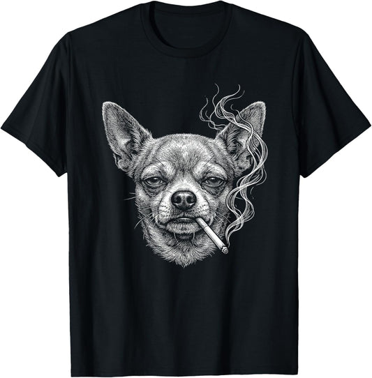 Drôle Chihuahua Chien Fumant Cigarette Brainrot Meme T-Shirt - T-Shirt | Black