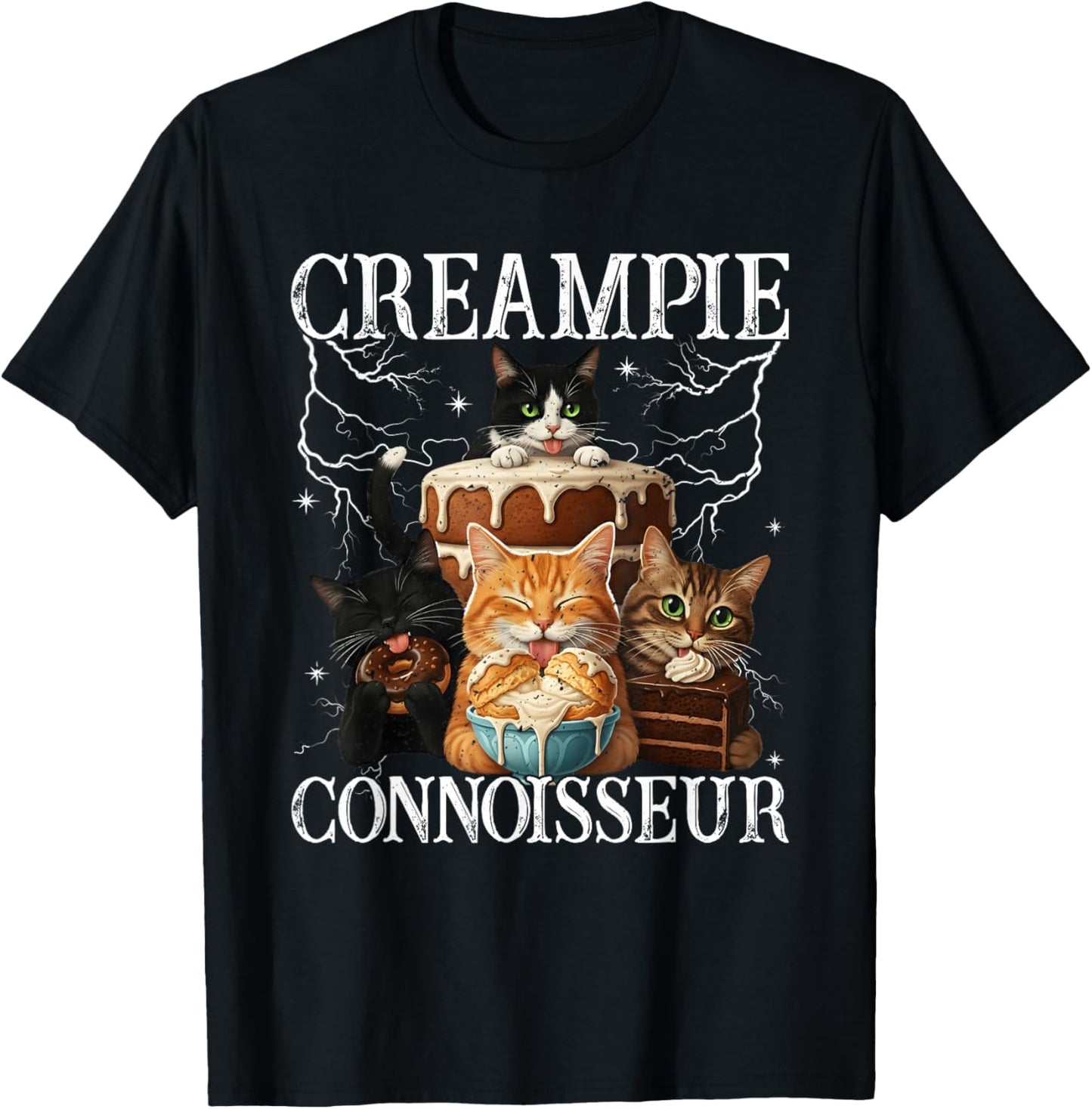 Inappropriate Funny Creampie-Connoisseur Cat Meme Humor T-Shirt - T-Shirt | Black