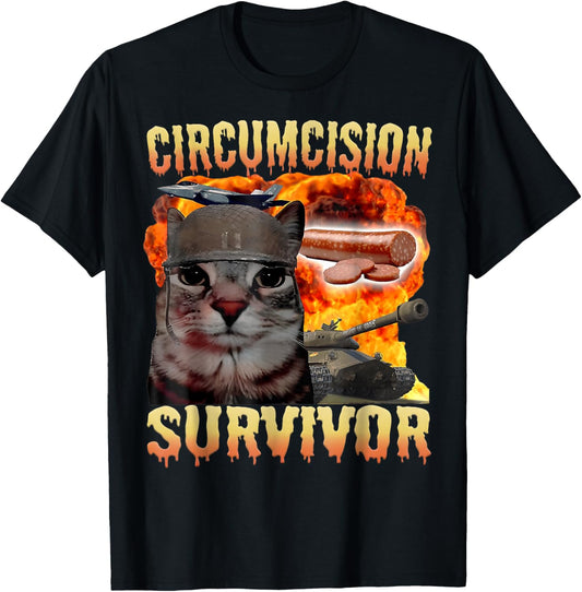 Circumcision Survivor Cat Funny Meme Cute T-Shirt - T-Shirt | Black