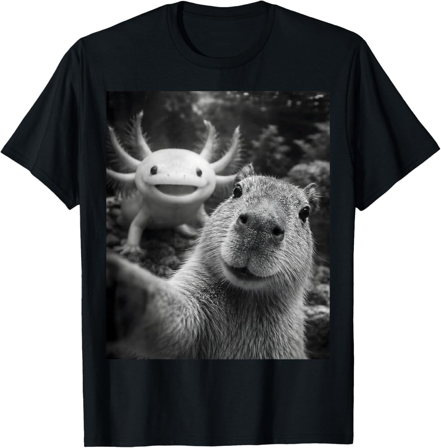 Capybara Axolotl Selfie T-Shirt - T-Shirt | Black