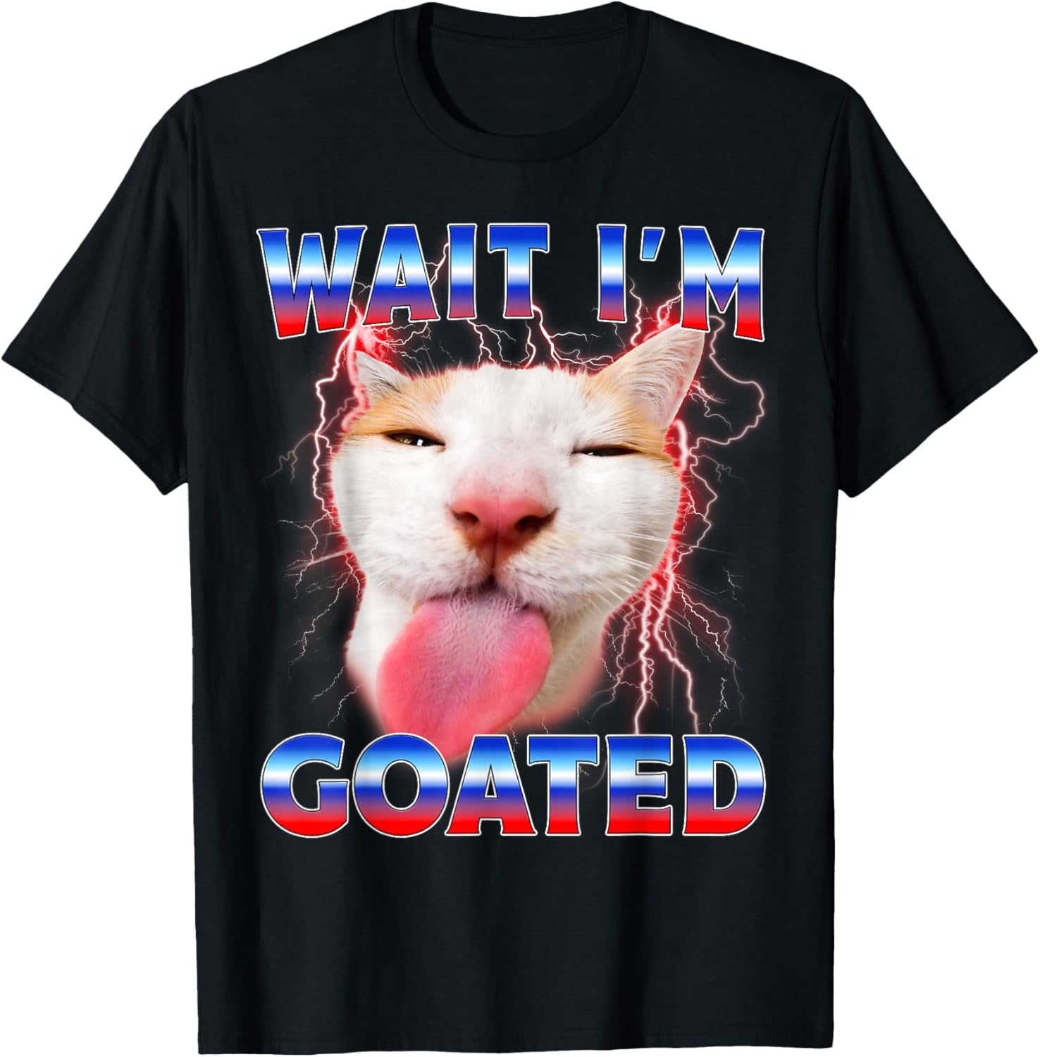 Wait I'm Goated Cat Funny Cat Lovers Staring Cat Funny Meme T-Shirt - T-Shirt | Black