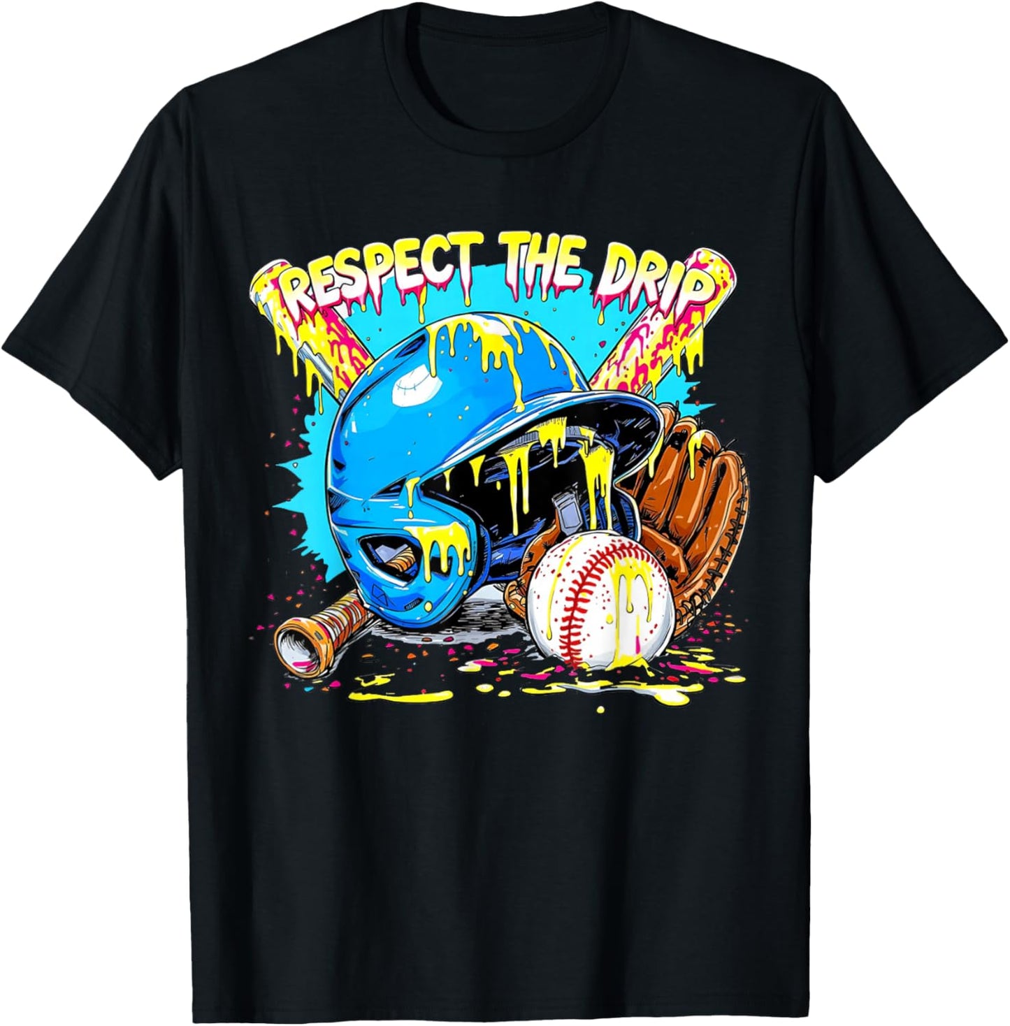 Respect The Drip Boys Baseball Bat Helmet Glove Ball Sports T-Shirt - T-Shirt | Black