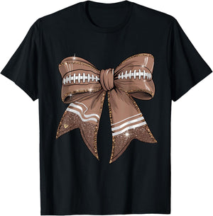 Coquette Bow Pumpkin American Football Thanksgiving Autumn T-Shirt - T-Shirt | Black
