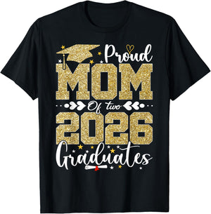 Proud Mom of Two 2026 Graduates Senior Mom of Graduate T-Shirt - T-Shirt | Black