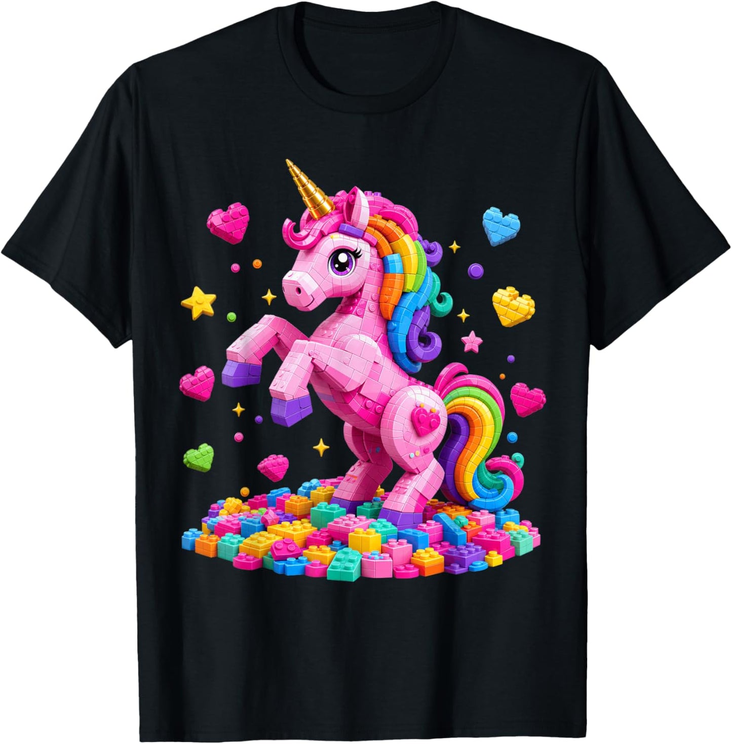 Unicorn Master Builder Girls Kids Building Bricks Blocks Toy T-Shirt - T-Shirt | Black