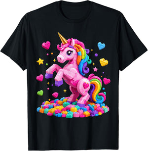 Unicorn Master Builder Girls Kids Building Bricks Blocks Toy T-Shirt - T-Shirt | Black