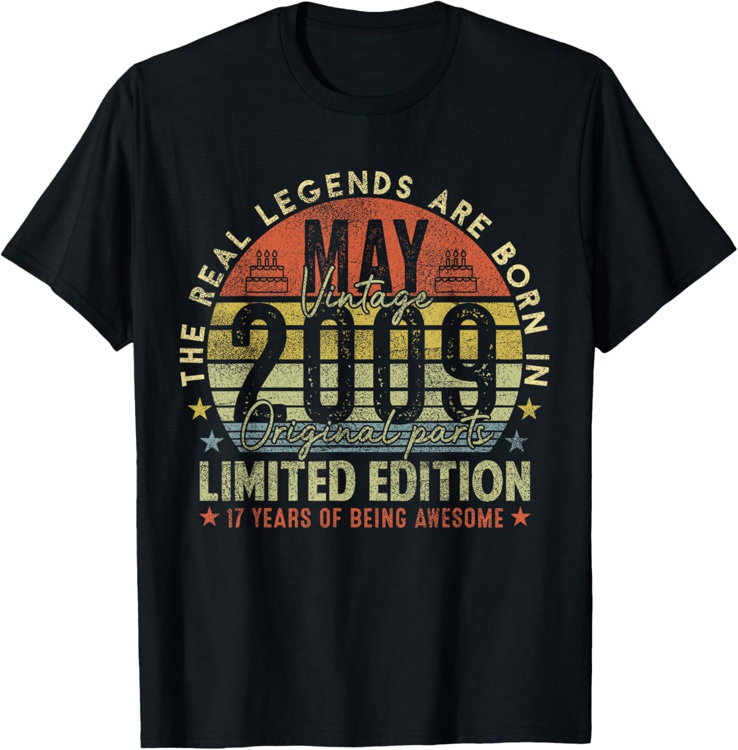 17th Birthday Legends May 2009 Vintage 17 Years Old T-Shirt - T-Shirt | Black
