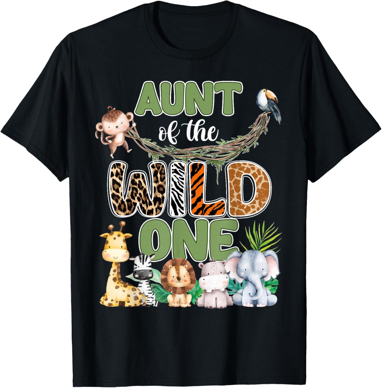 Aunt of The Wild One 1St Birthday Family Safari Jungle Party T-Shirt - T-Shirt | Black