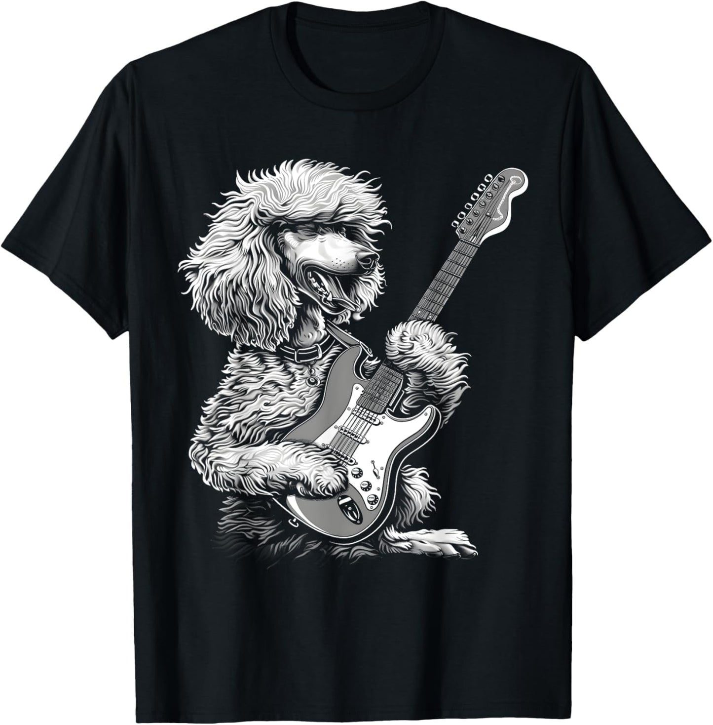 Funny Poodle Dog Playing Electric Guitar Rock Dog Dad T-Shirt - T-Shirt | Black