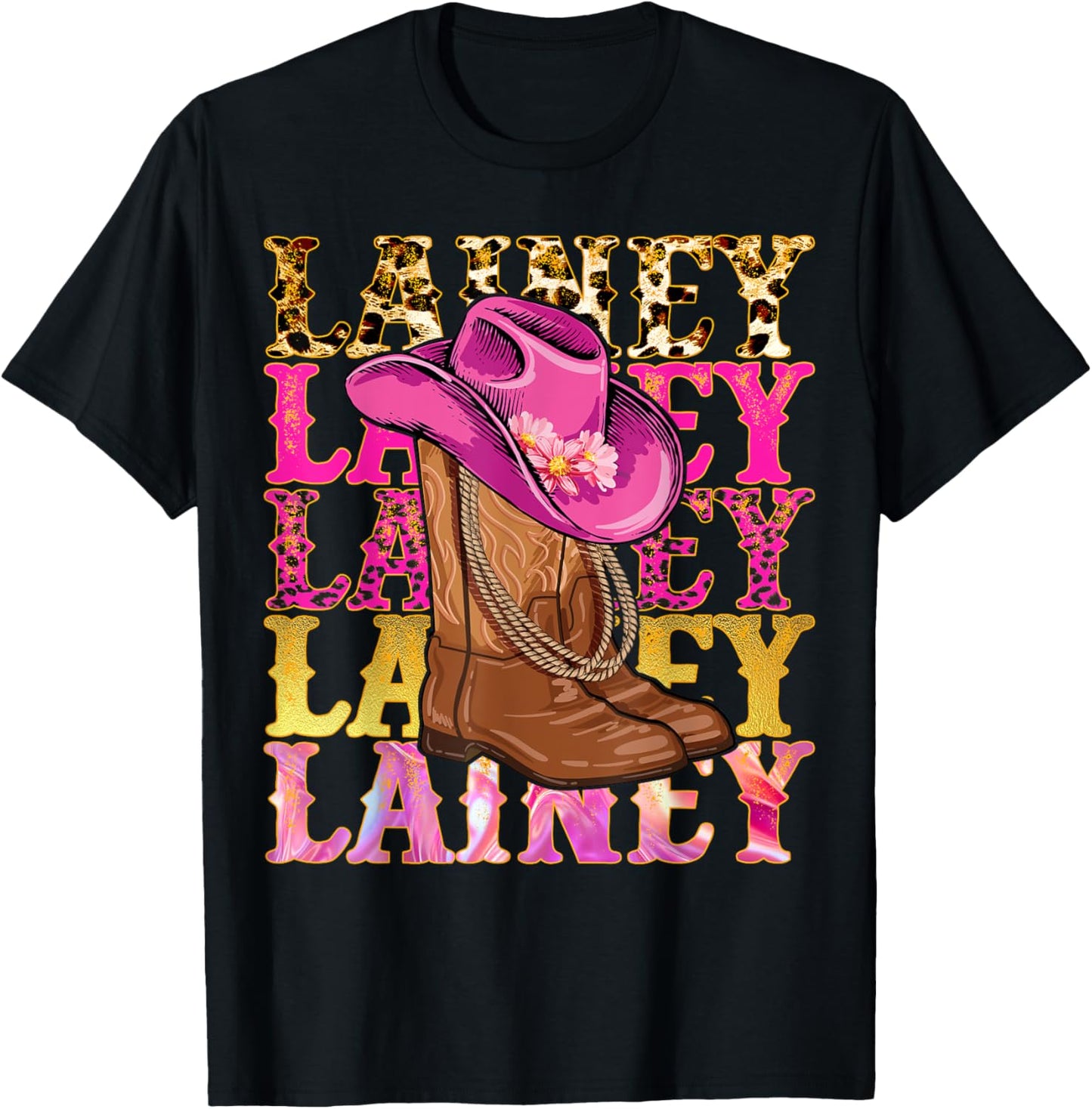 Lainey First Name Personalized Birthday Cowgirl Outfit T-Shirt - T-Shirt | Black