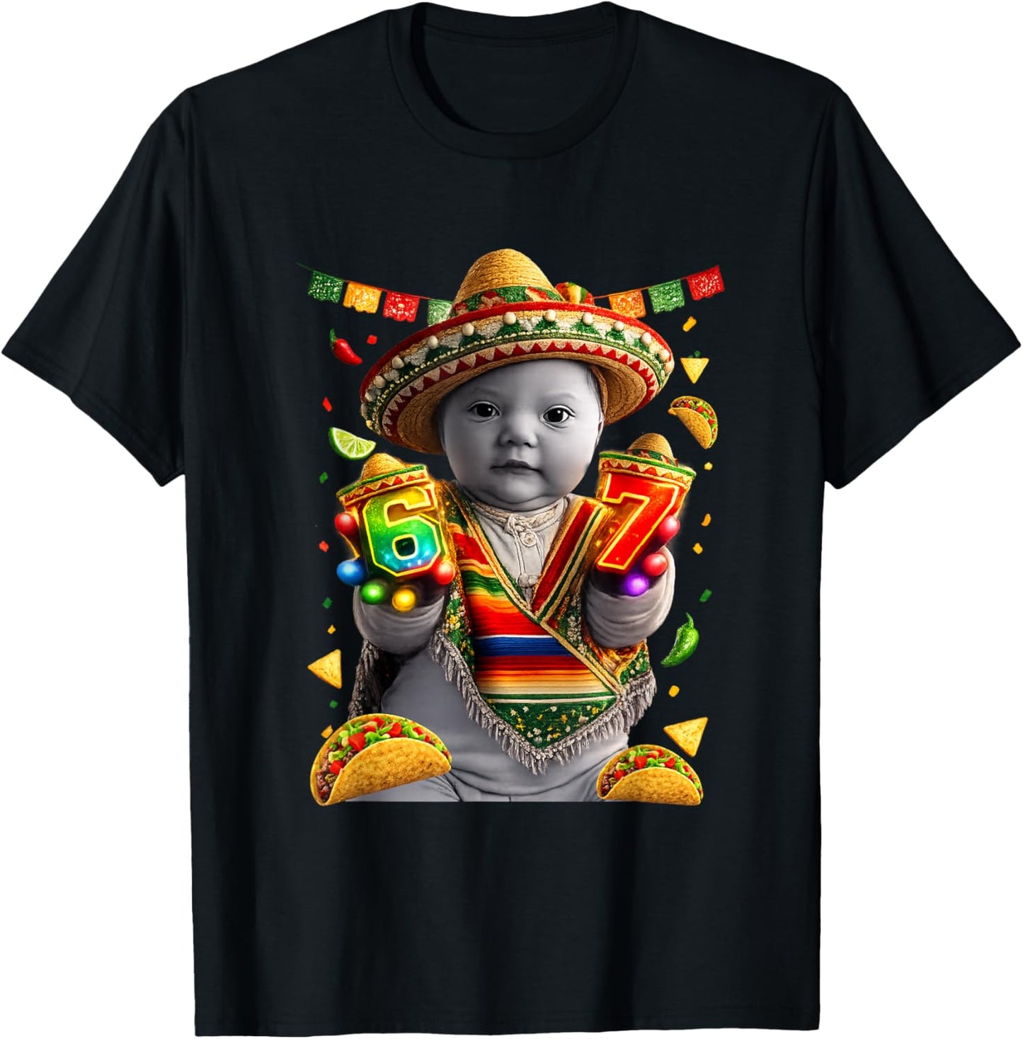 Ai Baby Gloves Led 67 Six Seven Cinco Mayo Brainrot Meme T-Shirt - T-Shirt | Black