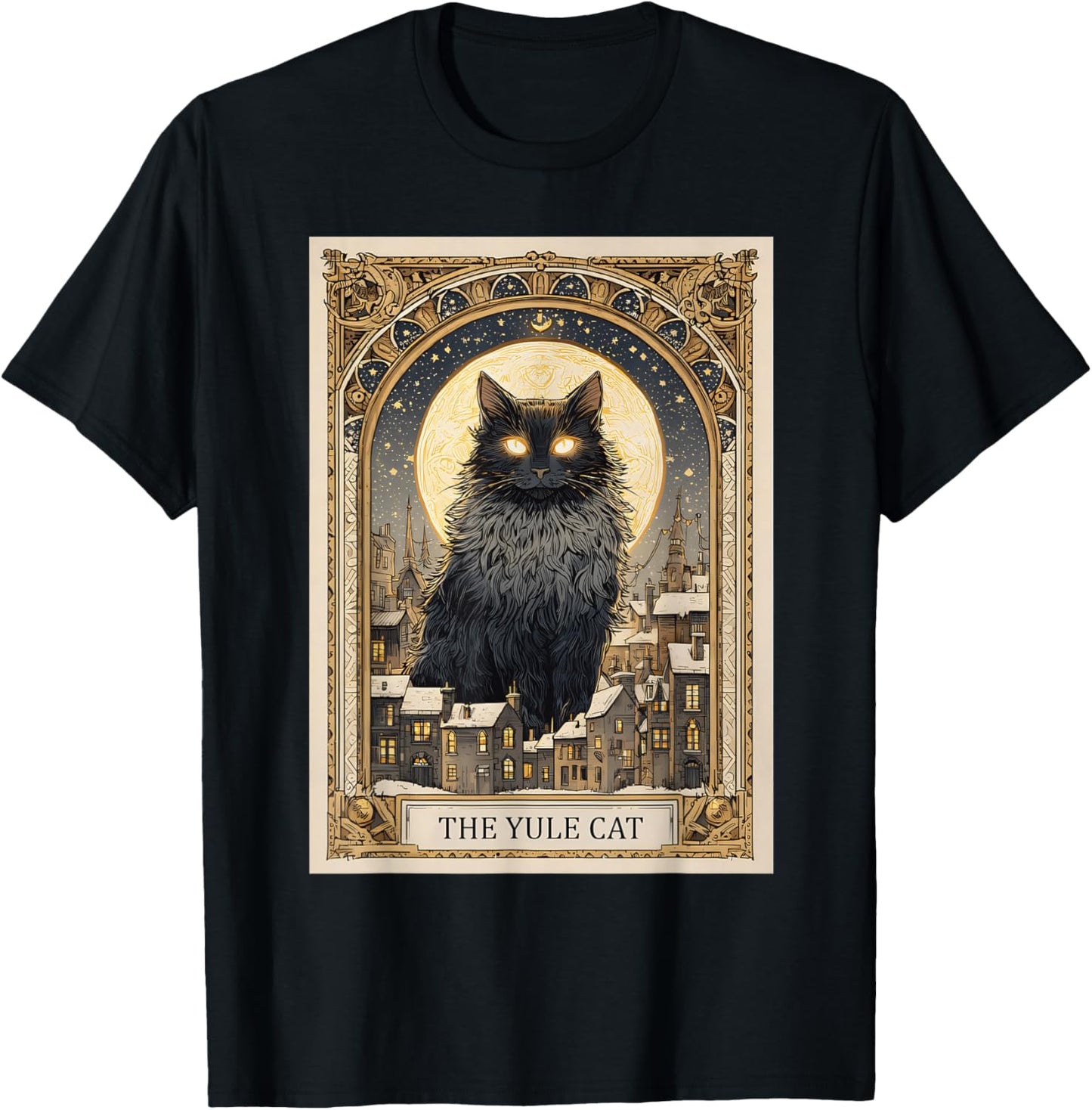 Creepmas Vintage The Yule Cat Tarot Card Dark Christmas T-Shirt - T-Shirt | Black