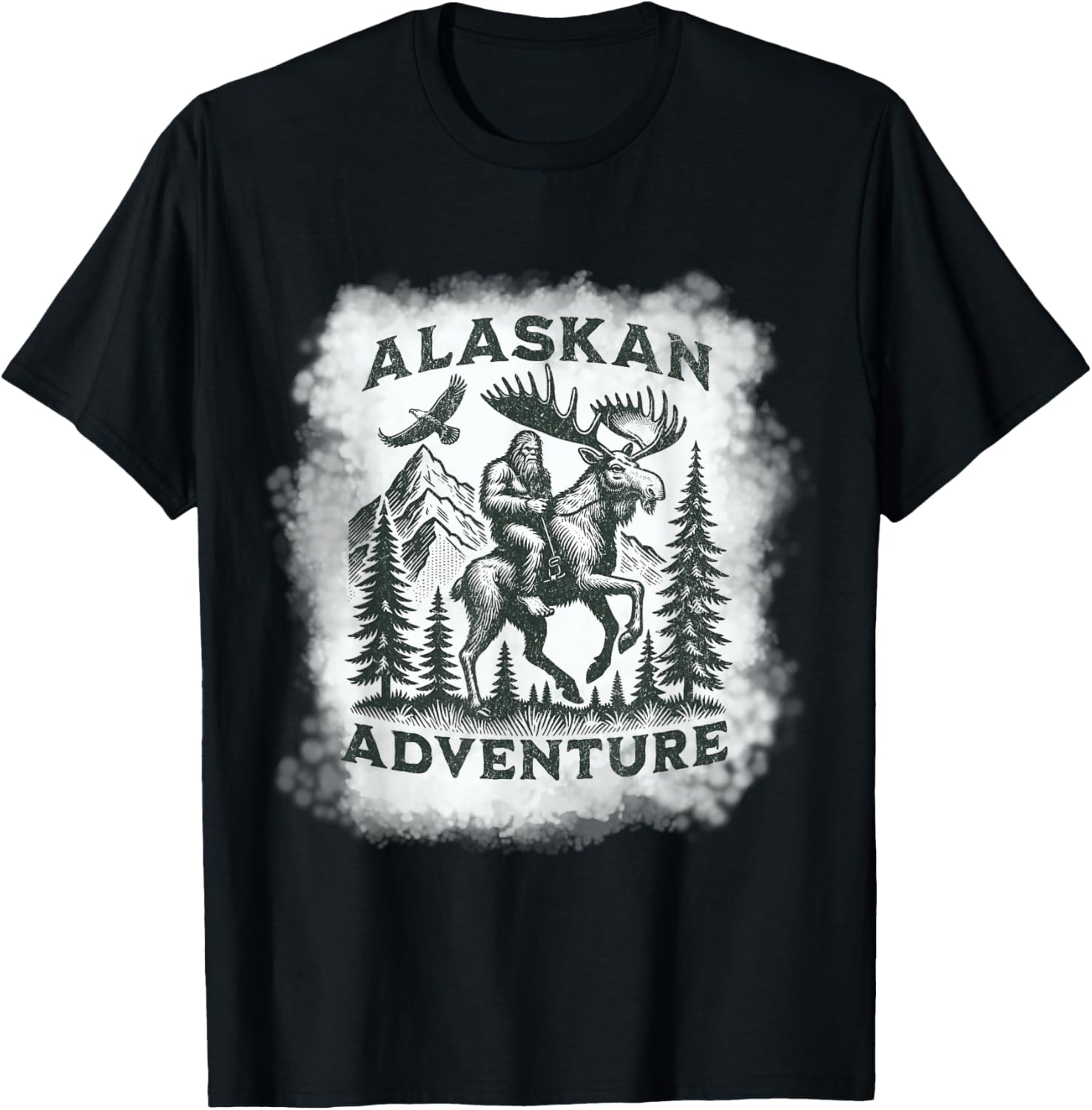 Alaskan Adventure Bigfoot Riding Moose Funny Outdoor Alaska T-Shirt - T-Shirt | Black