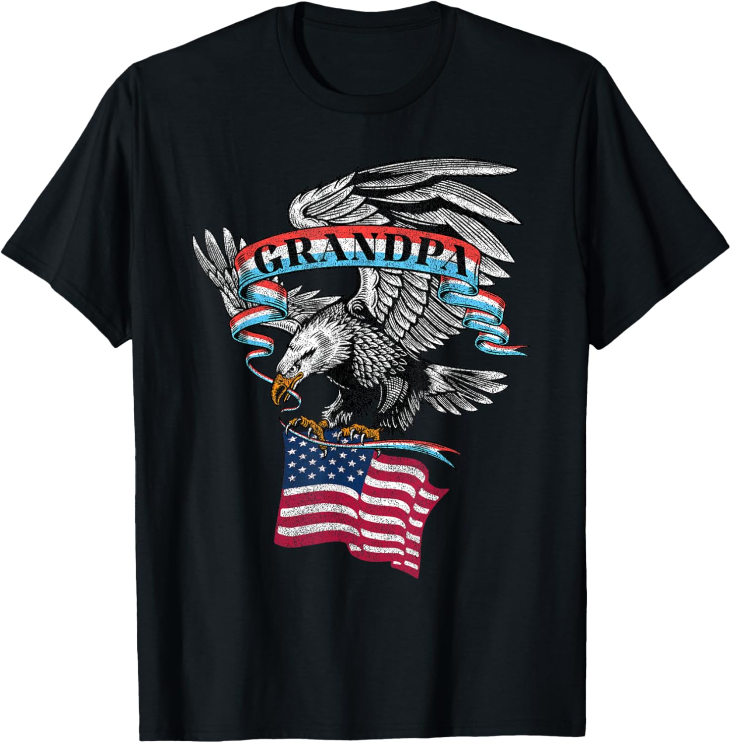 Grandpa American Flag USA Eagle Vintage Graphic T-Shirt - T-Shirt | Black