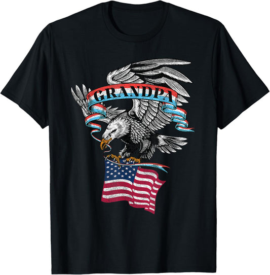 Grandpa American Flag USA Eagle Vintage Graphic T-Shirt - T-Shirt | Black
