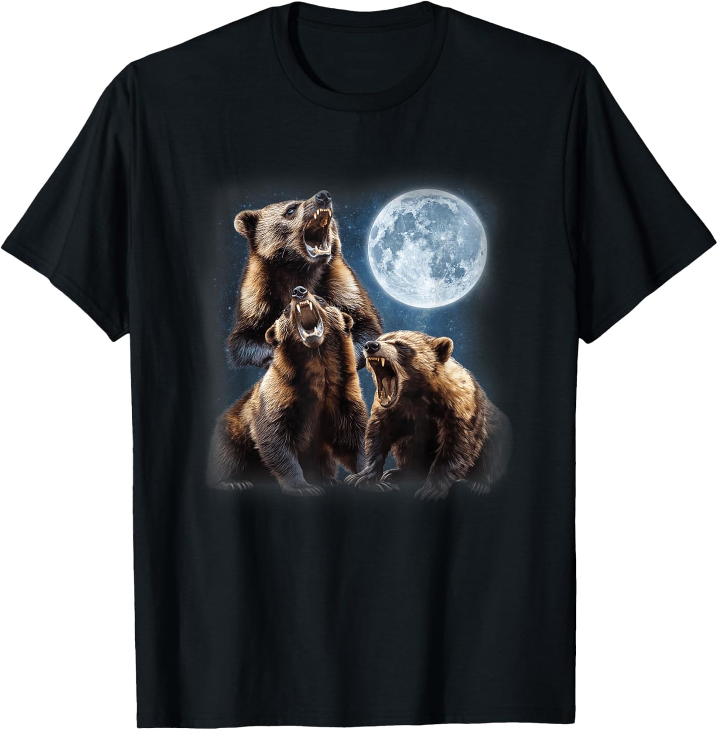 3 Wolverines Howling at the Moon Carcajou Badger Animal T-Shirt - T-Shirt | Black