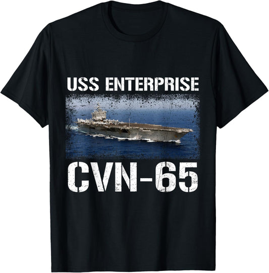 USS Enterprise CVN-65 Veteran Aircraft Carrier Flag USA T-Shirt - T-Shirt | Black