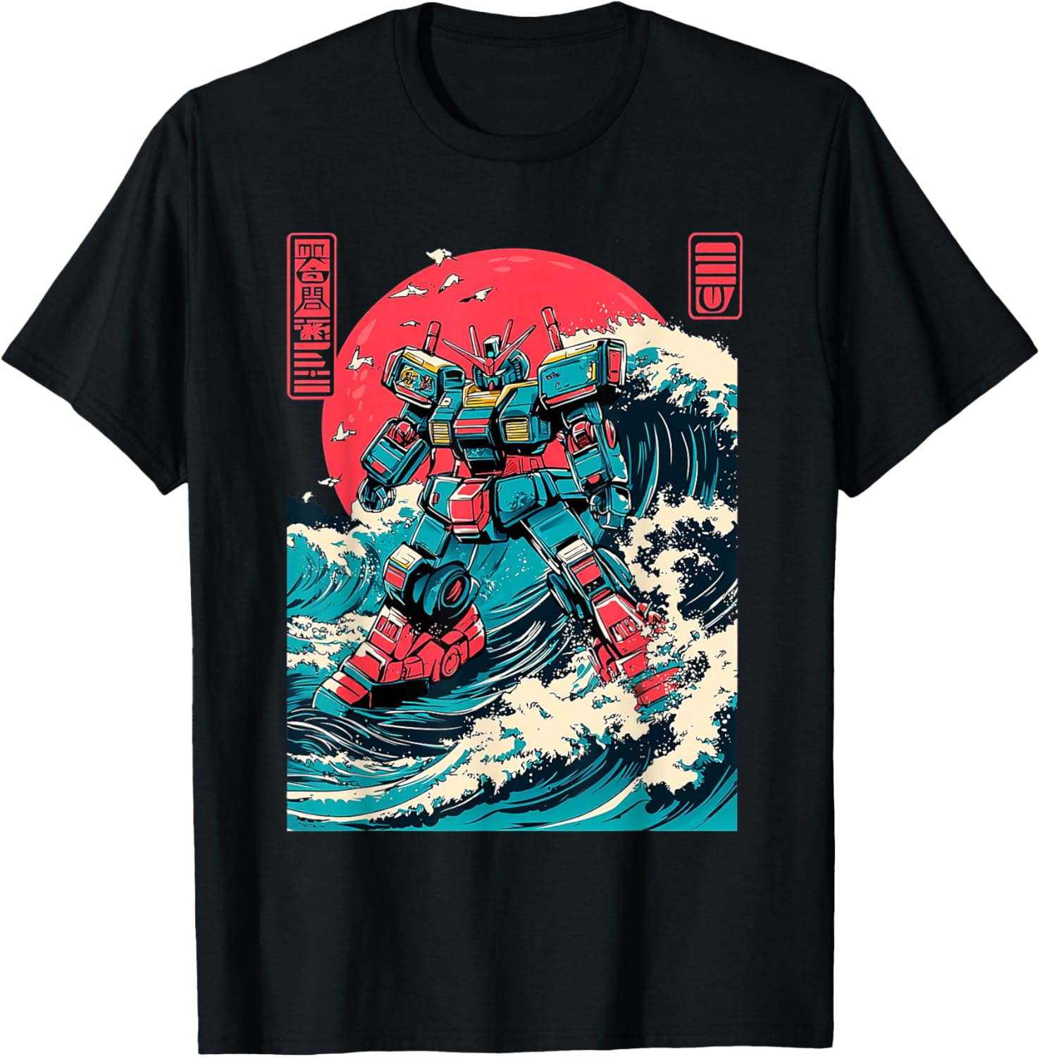 Japanese Mecha Anime Robot Retro Japanese Wave Kanagawa T-Shirt - T-Shirt | Black