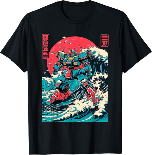 Japanese Mecha Anime Robot Retro Japanese Wave Kanagawa T-Shirt - T-Shirt | Black