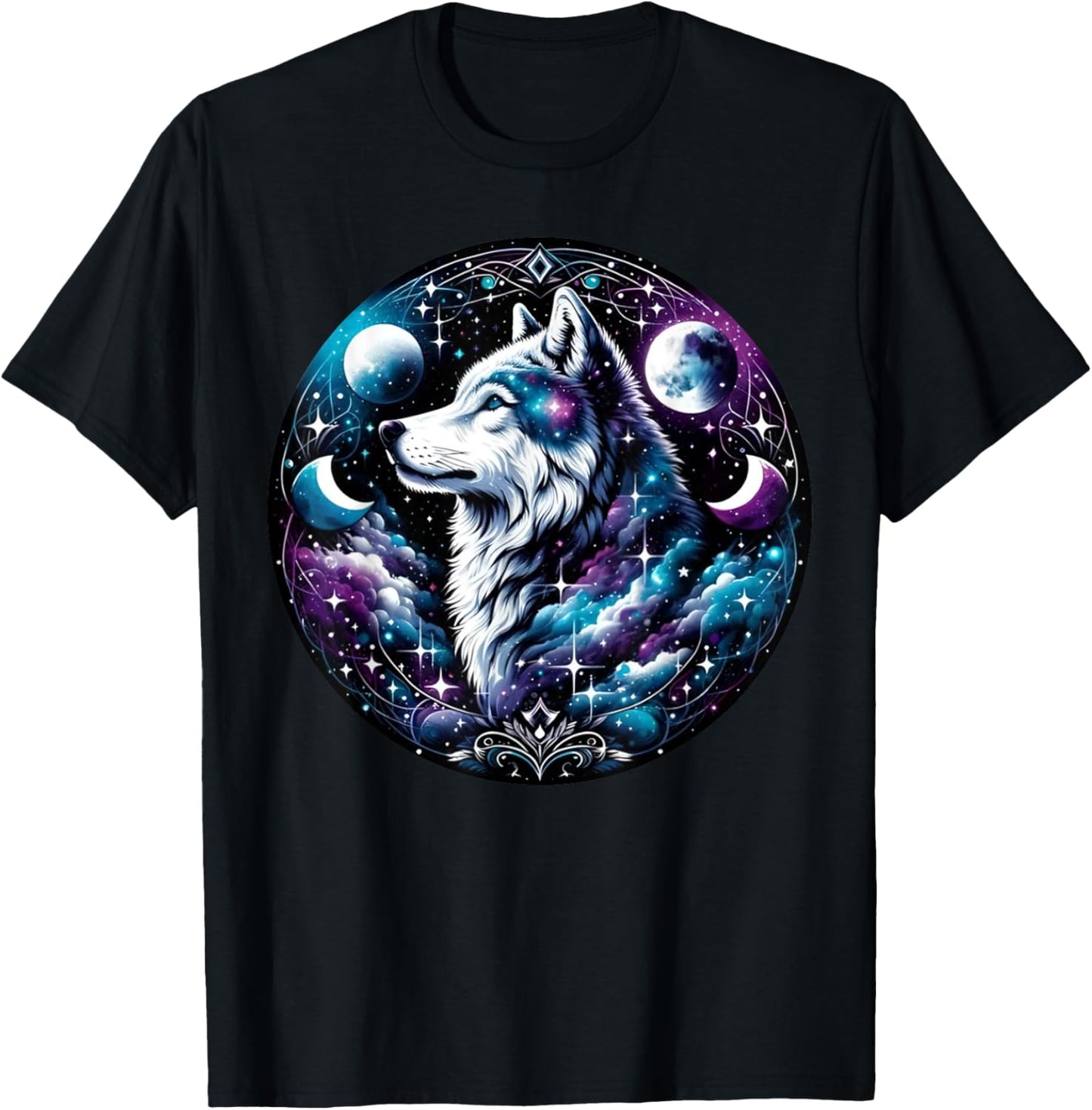 Wolf Celestial Dream Night Howling Moon Funny Wolves Lover T-Shirt - T-Shirt | Black