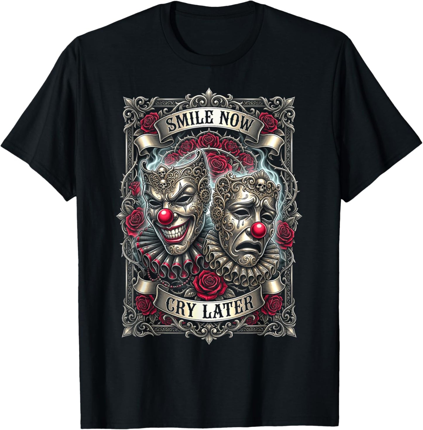 Smile Now Cry Later Theater Masks T-Shirt - T-Shirt | Black
