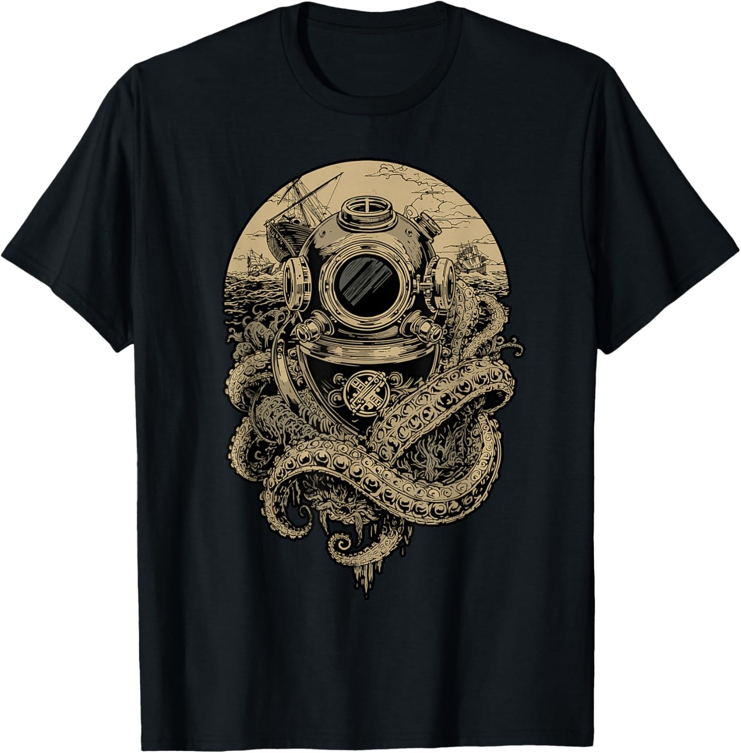 Diving Helmet Vintage Nautical Ocean Deep Water T-Shirt - T-Shirt | Black