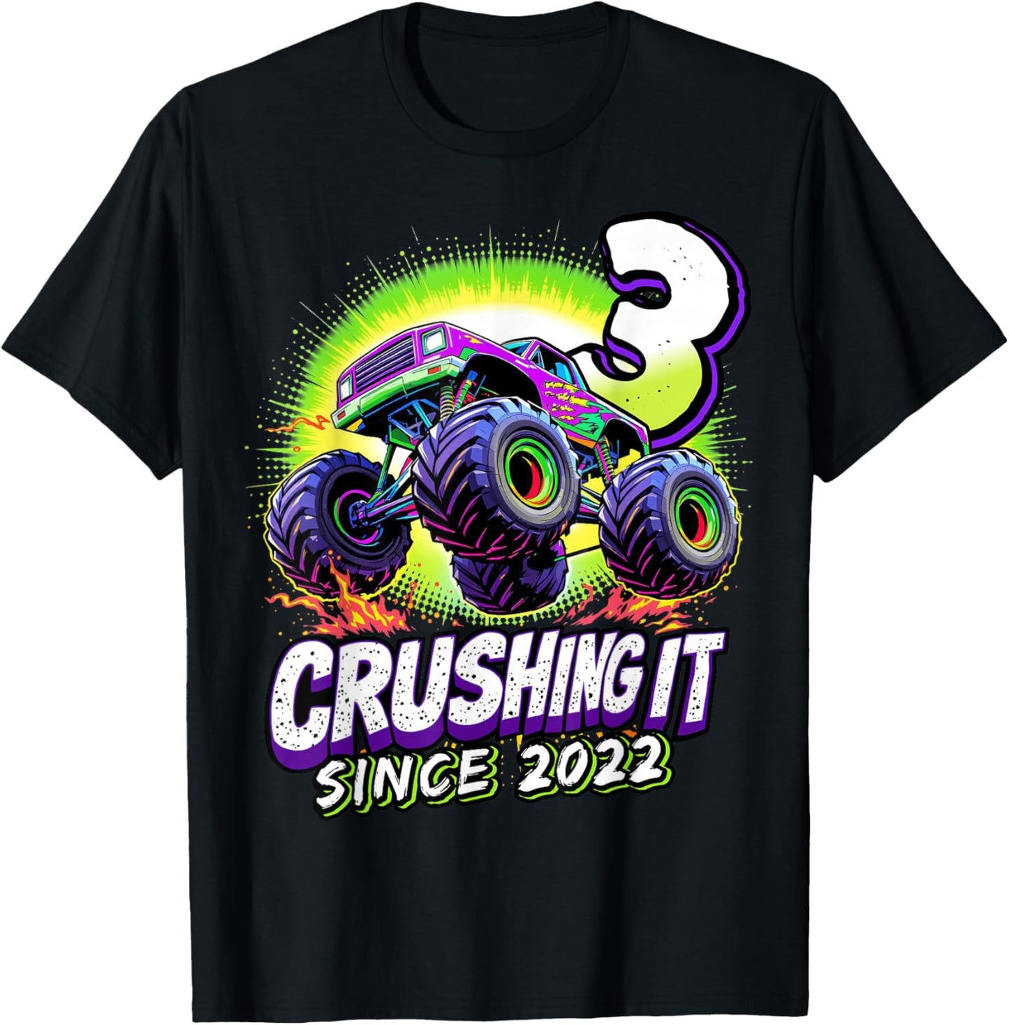 Birthday Monster Truck 3 year Old Boys 3rd Party Born 2022 T-Shirt - T-Shirt | Black