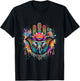 Beautiful Hamsa Hand Colorful Art with Elephant and Lotus T-Shirt - T-Shirt | Black