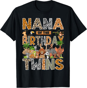Nana of The Birthday Twins Safari Wild One Zoo Animal T-Shirt - T-Shirt | Black