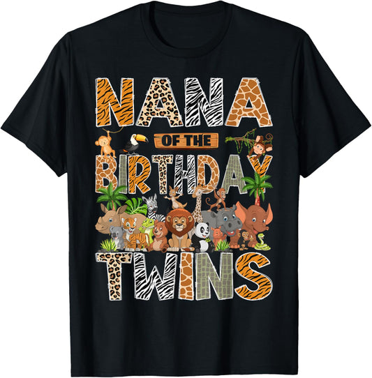 Nana of The Birthday Twins Safari Wild One Zoo Animal T-Shirt - T-Shirt | Black
