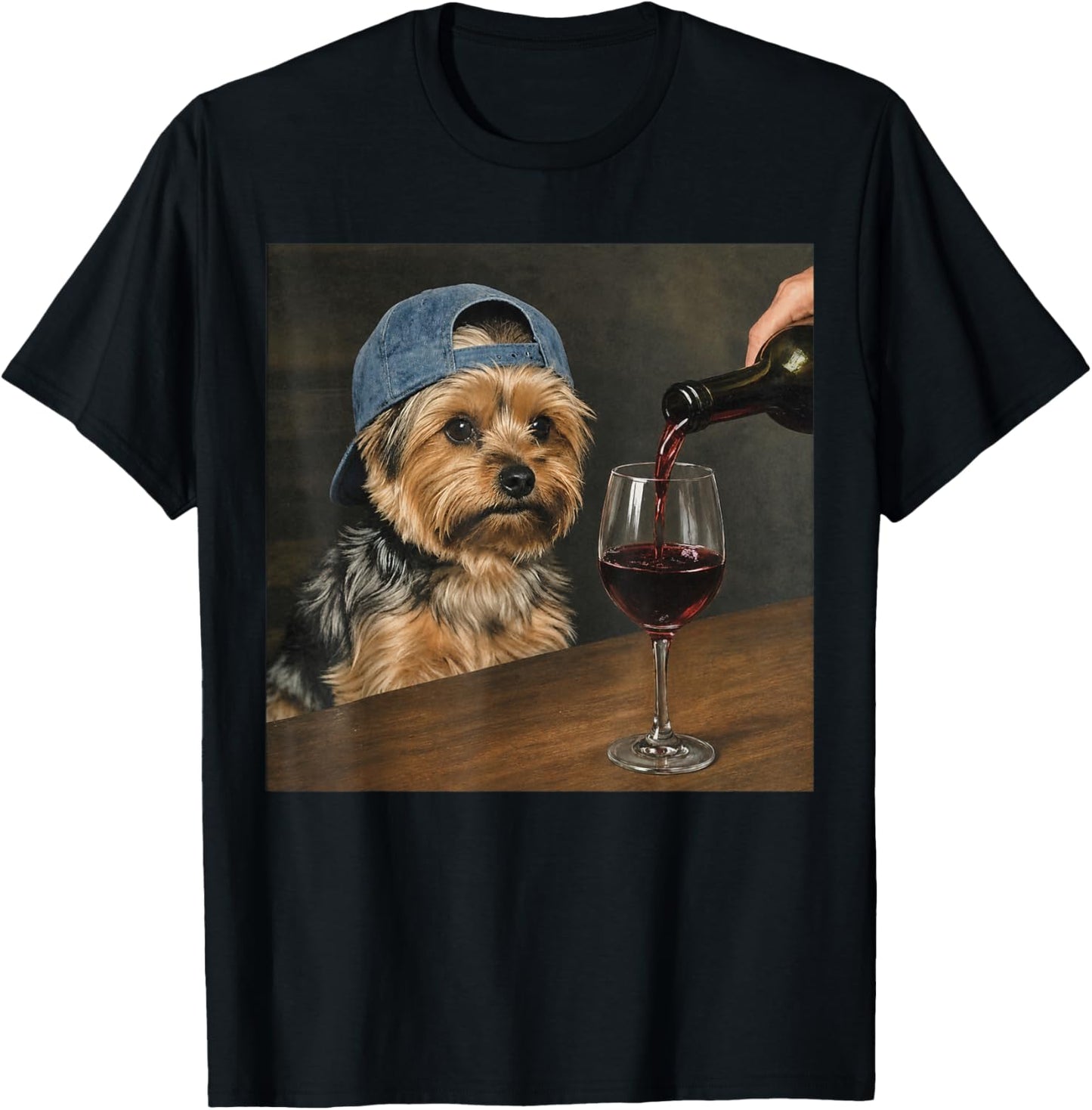 Yorkie Drinking Wine Funny Dog Meme T-Shirt - T-Shirt | Black