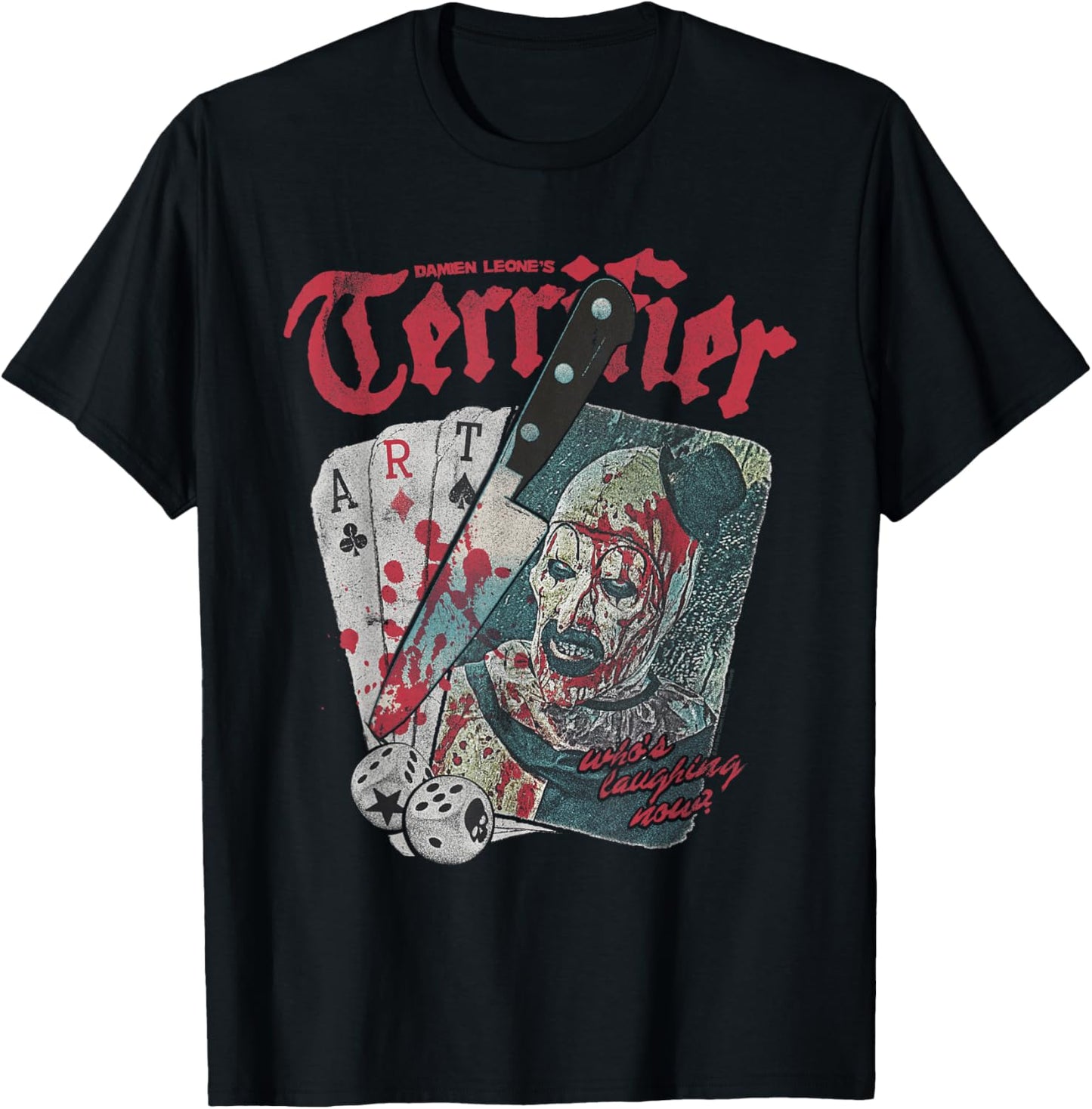 Terrifier Cards and Dice Art The Clown Bloody Knife Horror T-Shirt - T-Shirt | Black