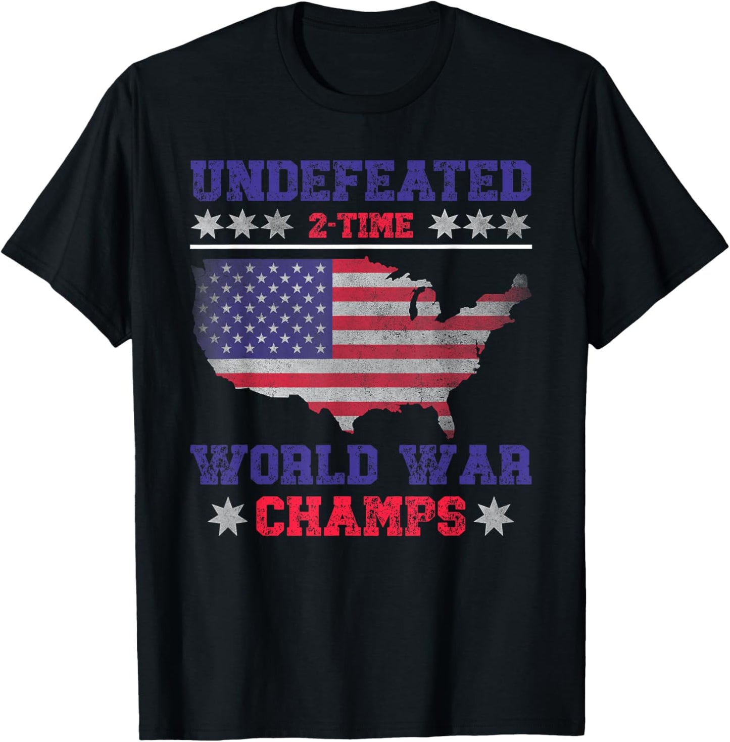 Undefeated 2 Time World War Champs 4th of July USA Map Retro T-Shirt - T-Shirt | Black