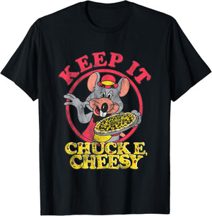 Chuck E. Cheese Keep It Cheesy Distressed Big Chest Logo T-Shirt - T-Shirt | Black