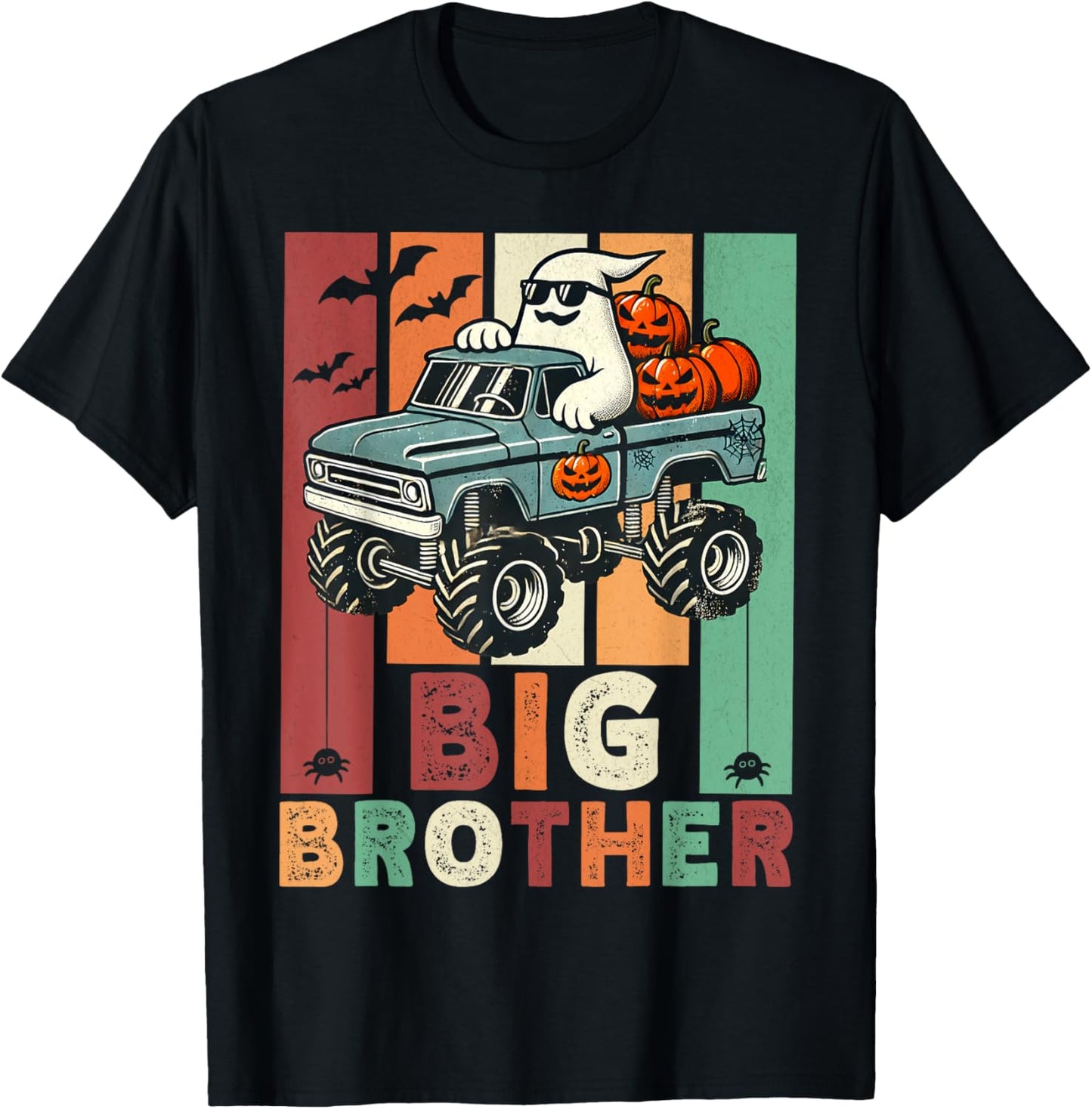 Vintage Ghost Monster Truck Halloween Big Brothers Pumpkins T-Shirt - T-Shirt | Black