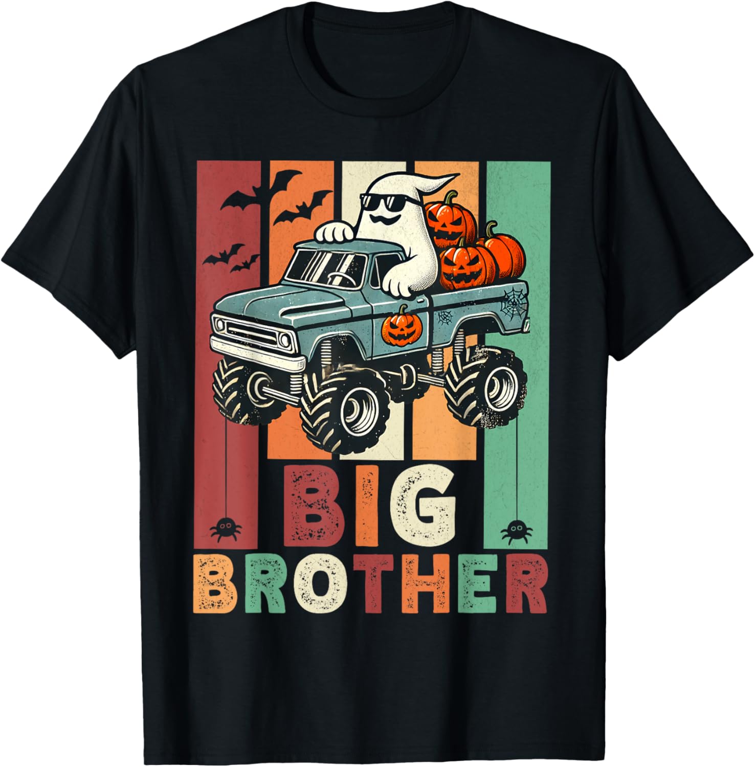 Vintage Ghost Monster Truck Halloween Big Brothers Pumpkins T-Shirt - T-Shirt | Black