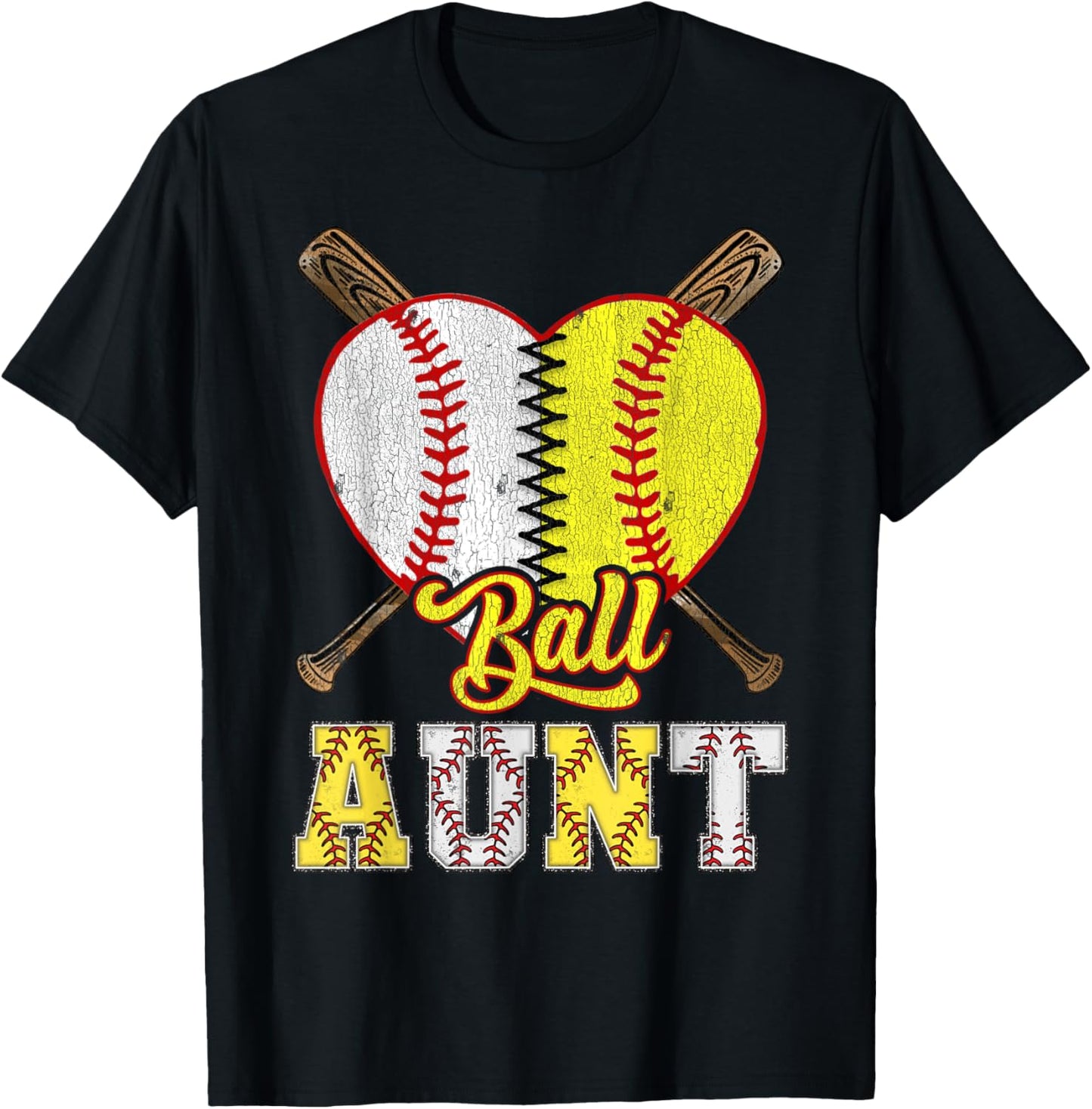 Aunt Of Both Ball Aunt Half Baseball Softball T-Shirt - T-Shirt | Black