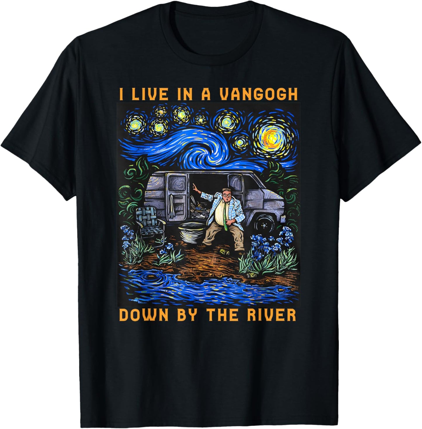 I Live in A Van-Gogh Down-by The River T-Shirt - T-Shirt | Black