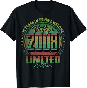 Vintage 2008 Limited Edition Shirt 18 Year Old 18th Birthday T-Shirt - T-Shirt | Black